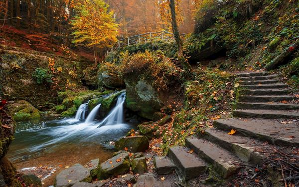 The Müllerthal region, often called "Little Switzerland," is famous for its rugged sandstone rock formations, dense forests, and the picturesque Schiessentümpel waterfall. It is a paradise for hikers, with a well-marked network of trails that lead through narrow canyons and hidden caves. It offers a wild and romantic natural landscape that is quite unique in the heart of Western Europe.
