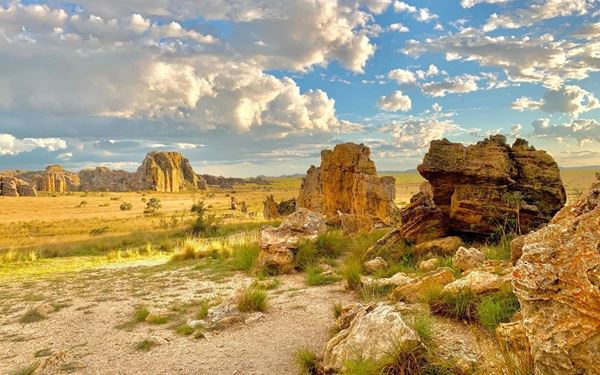 Isalo National Park is known for its dramatic Jurassic-era sandstone landscapes, featuring deep canyons, palm-lined oases, and natural swimming pools. The park is a haven for ring-tailed lemurs and rare bird species. Hiking through the rugged terrain reveals stunning rock formations and sacred burial sites, offering a perfect blend of adventure, wildlife, and ancient Malagasy culture.